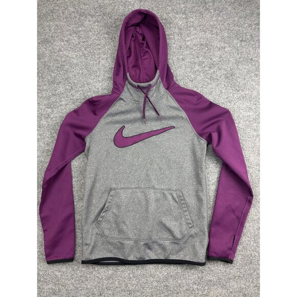 Nike Therma-Fit Hoodie Mens XS Gray Purple Pullover Sweatshirt Swoosh Athletic - Picture 1 of 6